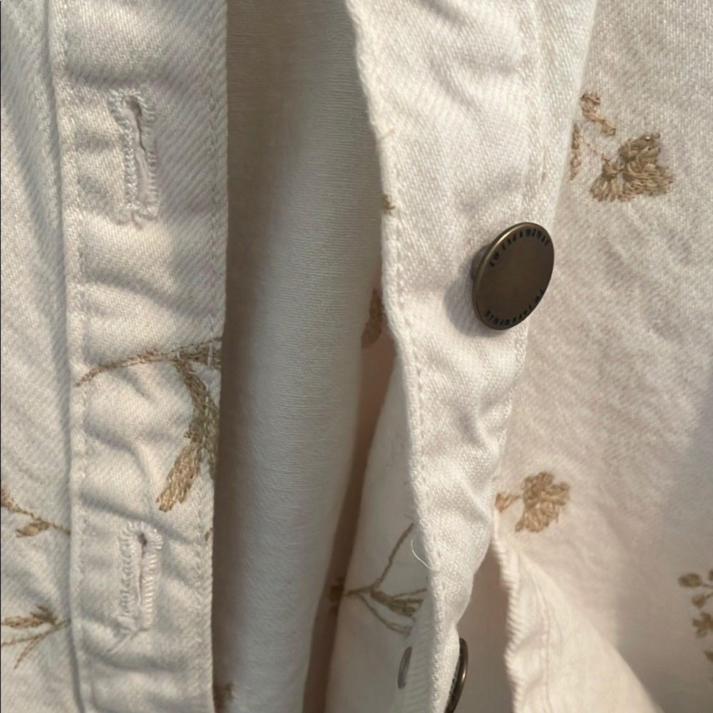 Zara White Tan Jean Jacket Distressed Cropped - Picture 8 of 9